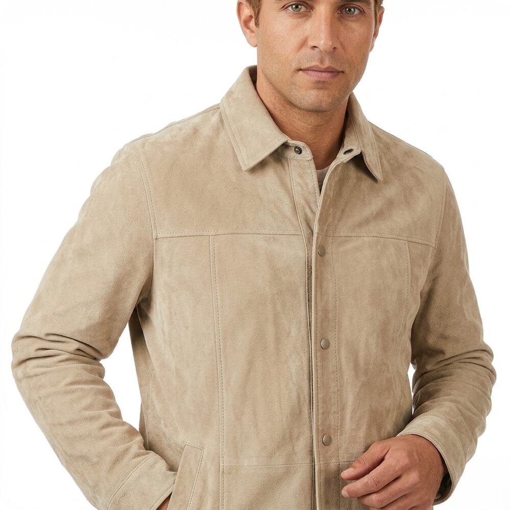 AMI Satin 100% Leather Tan Lined Jacket Men Size M